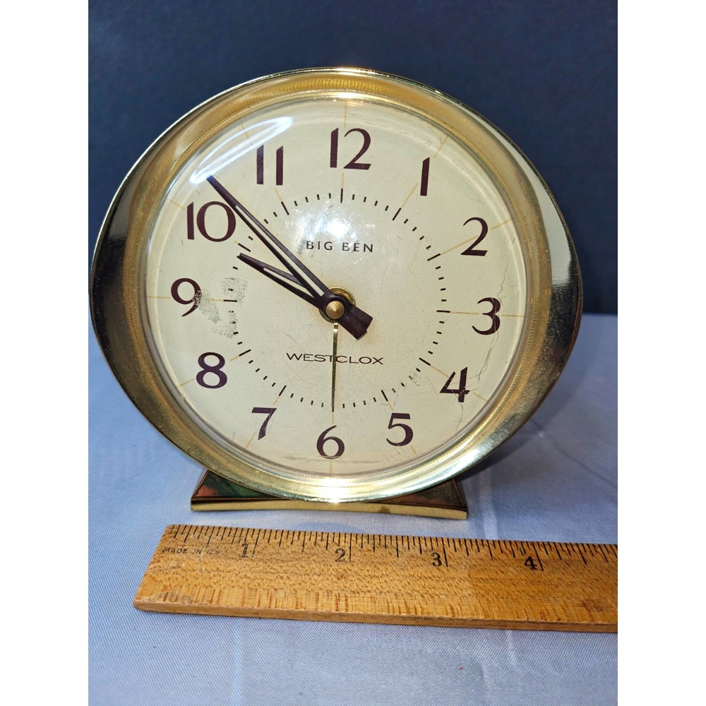 Westclox Big Ben Quartz Analog Alarm Clock Round Gold/White WORKS!